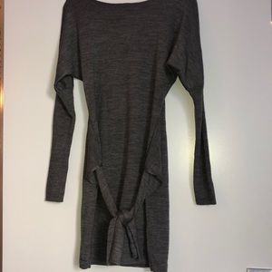Grey front tie sweater dress